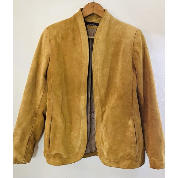 Vtg Suede Leather Jacket Structured Open Blazer Tan/Camel women SZ Med JORDACHE - Picture 3 of 13